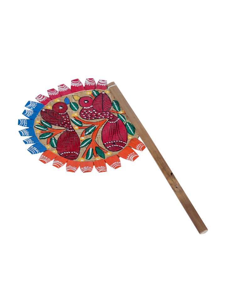 Hand-Painted Bird Pattachitra Bamboo Hand Fan β Traditional Indian Folk Art (Maroon And Red)