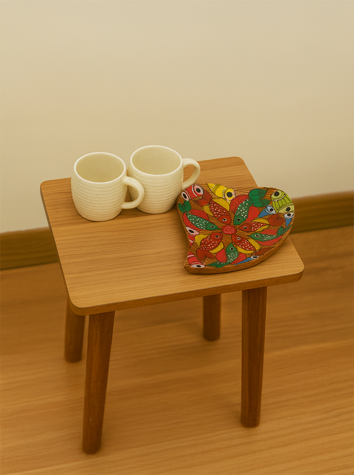 Hand-Painted Wooden Leaf-Shaped Tray with Cup Combo