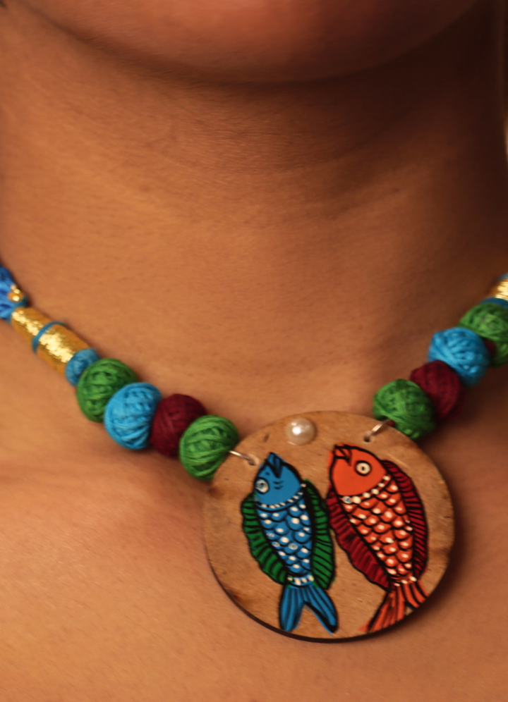Handpainted Wooden Necklace Set – Pattachitra Fish Motif