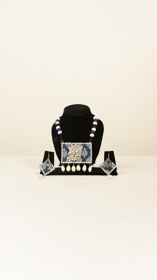 Handmade Blue Colour Necklace with Earrings – Elegant Festive Jewelry Set