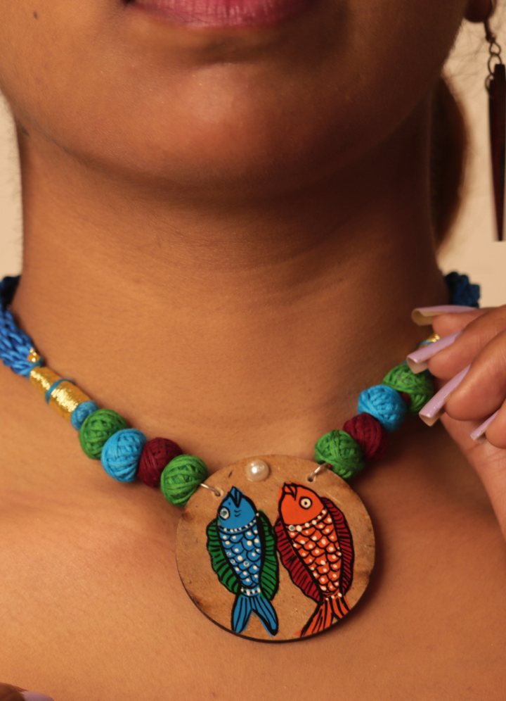 Handpainted Wooden Necklace Set – Pattachitra Fish Motif