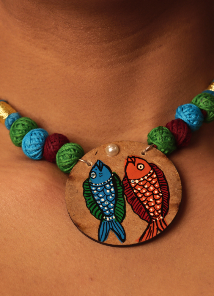 Handpainted Wooden Necklace Set – Pattachitra Fish Motif