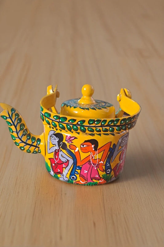 Painted Patachitra Folk Art Kettle (Yellow)