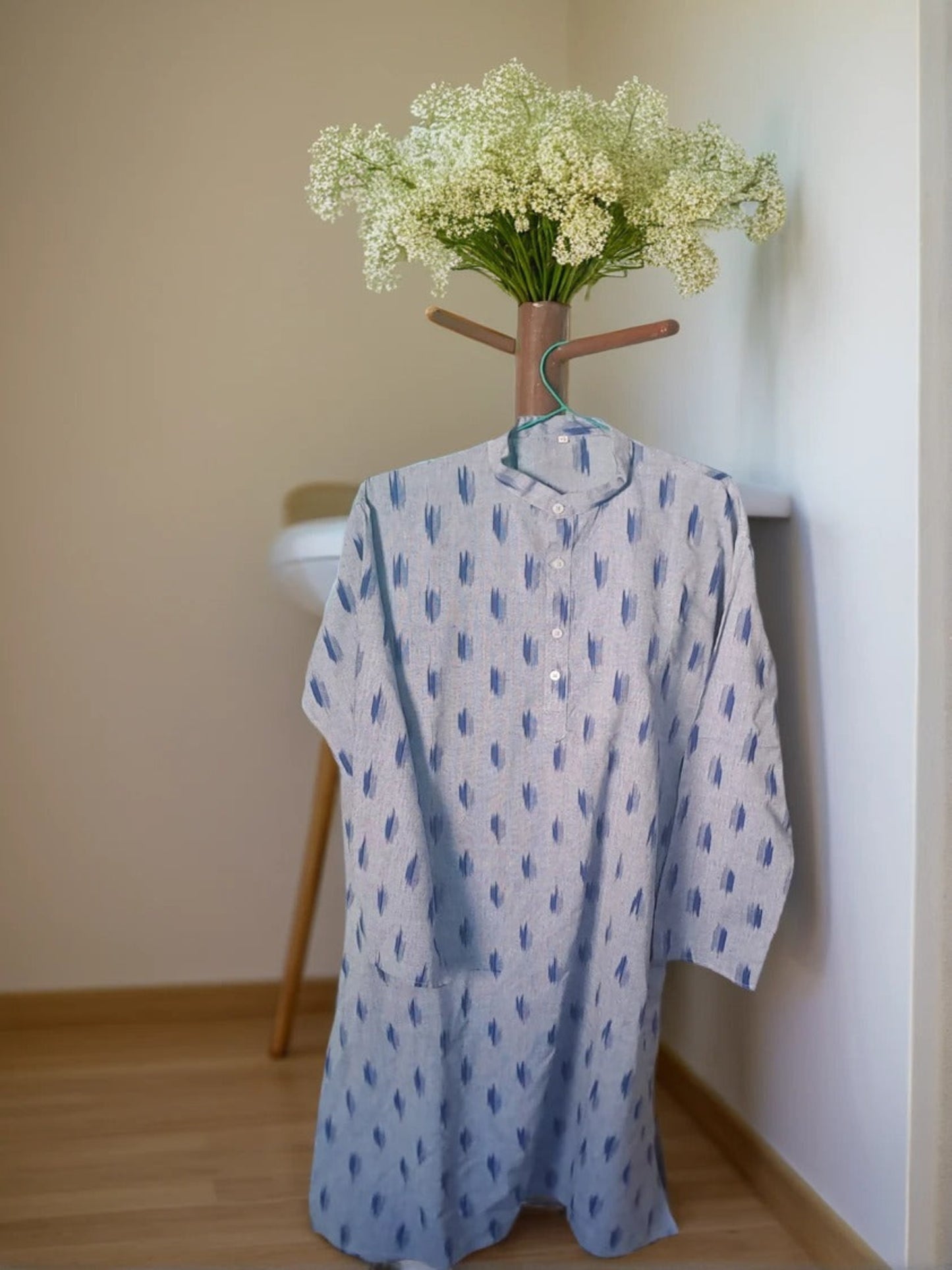 Ikat Cotton Kurta (Light Blue)