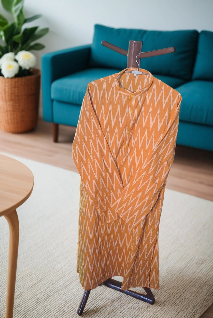 Ikat Cotton Kurta (Orange)
