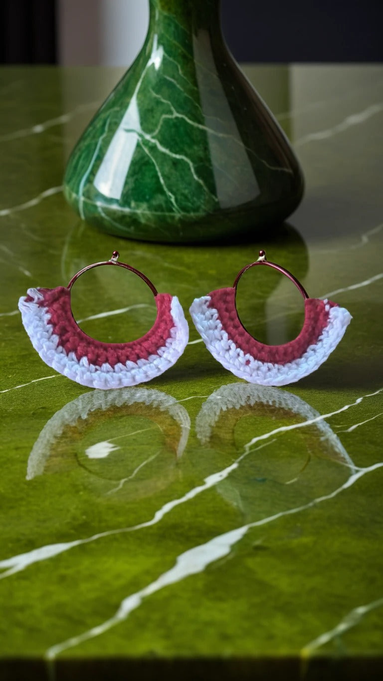 Handmade Crochet Earrings (Brown And White)