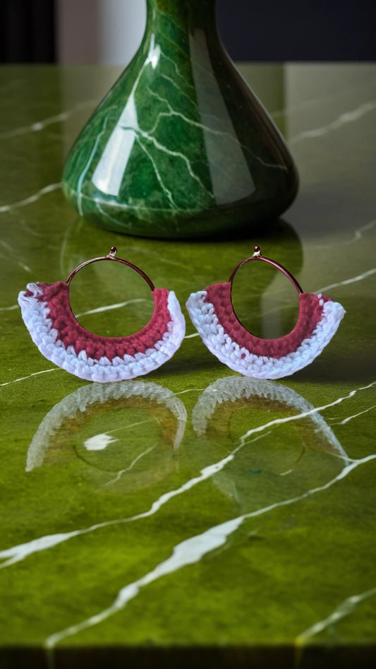Handmade Crochet Earrings (Brown And White)
