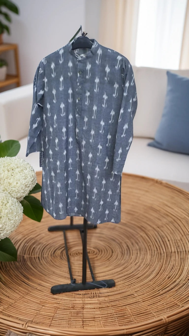 Handmade Cotton Ikat Kurta (Dark Grey)