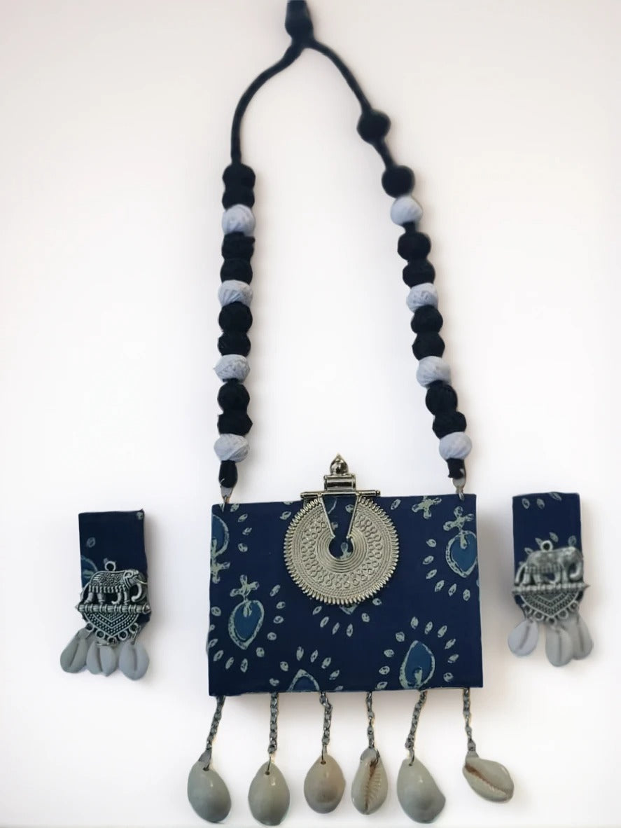 Handmade Fabric & Shell Jewelry Set ā Boho Elegance