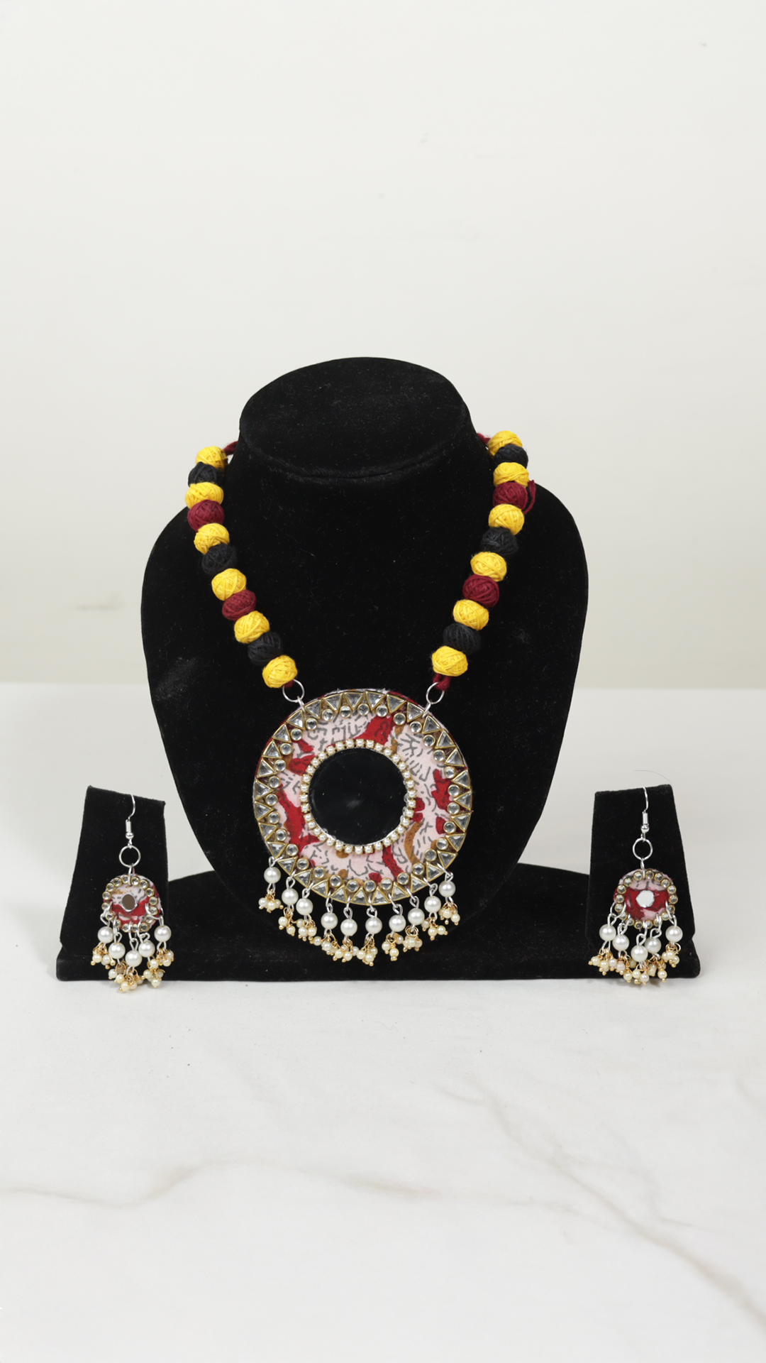 Handmade Yellow & Red with Black Necklace and Earrings Set – Bold & Beautiful Ethnic Jewelry