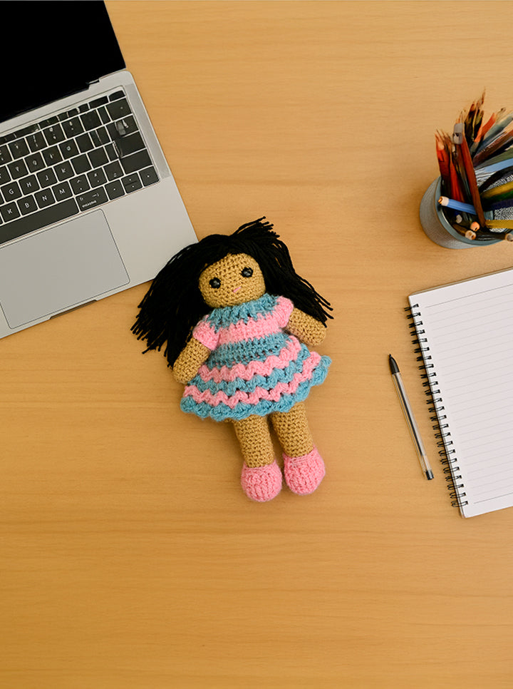 Handmade Crochet Doll (Pink And Blue Dress)