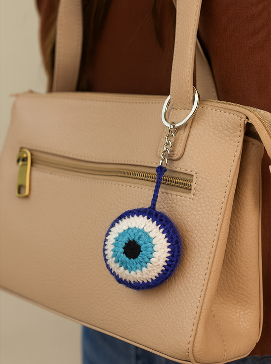 Handmade Crochet Evil Eye Keychain – Stylish & Protective Charm
