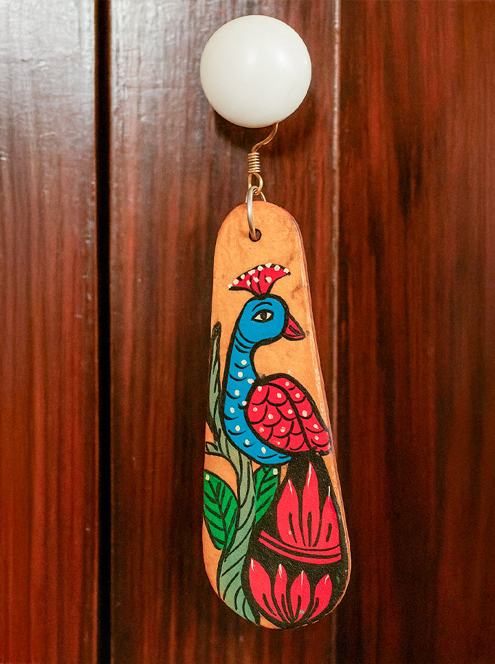Hand-Painted Peacock Earrings