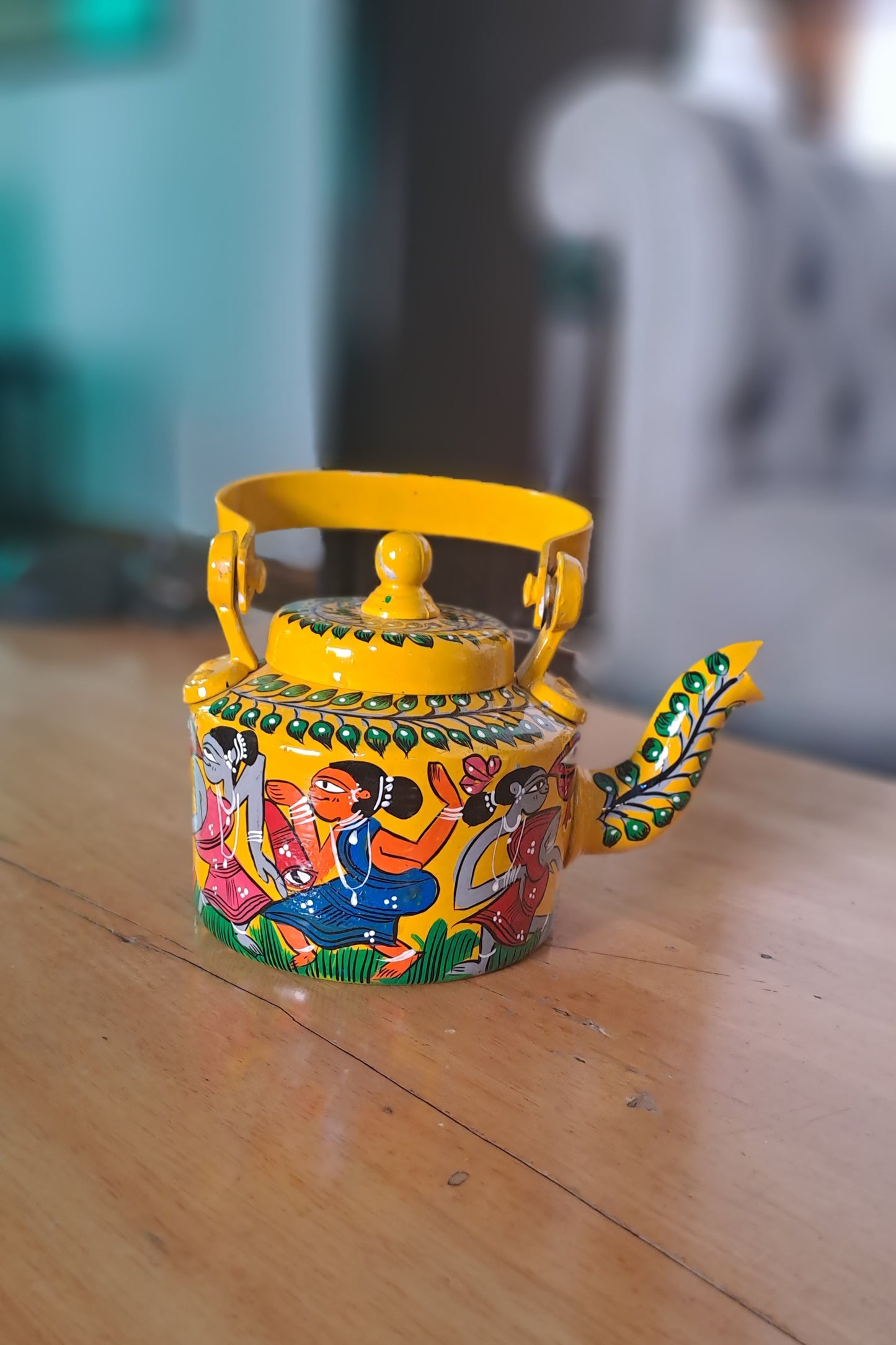 Painted Patachitra Folk Art Kettle (Yellow)