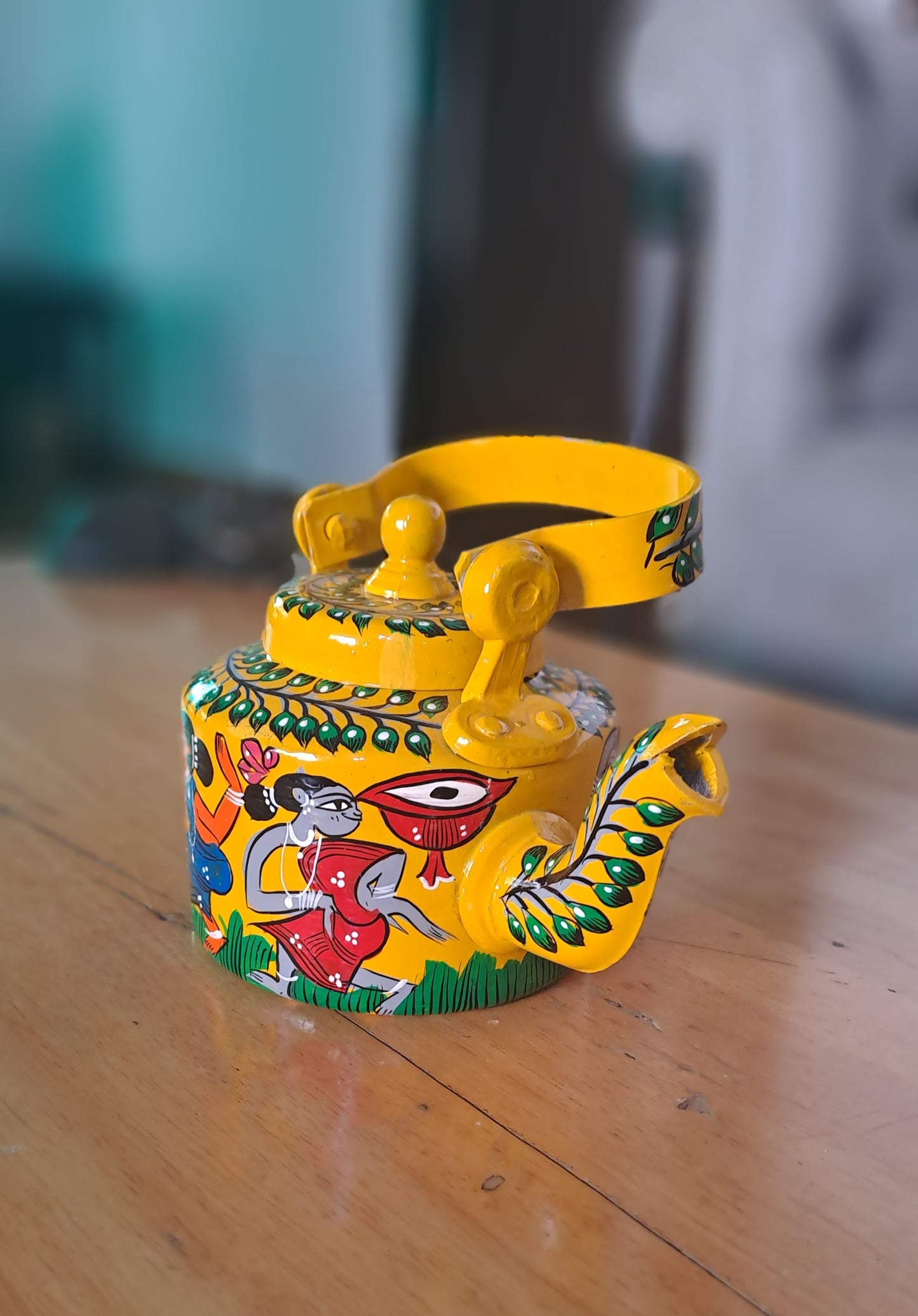 Painted Patachitra Folk Art Kettle (Yellow)