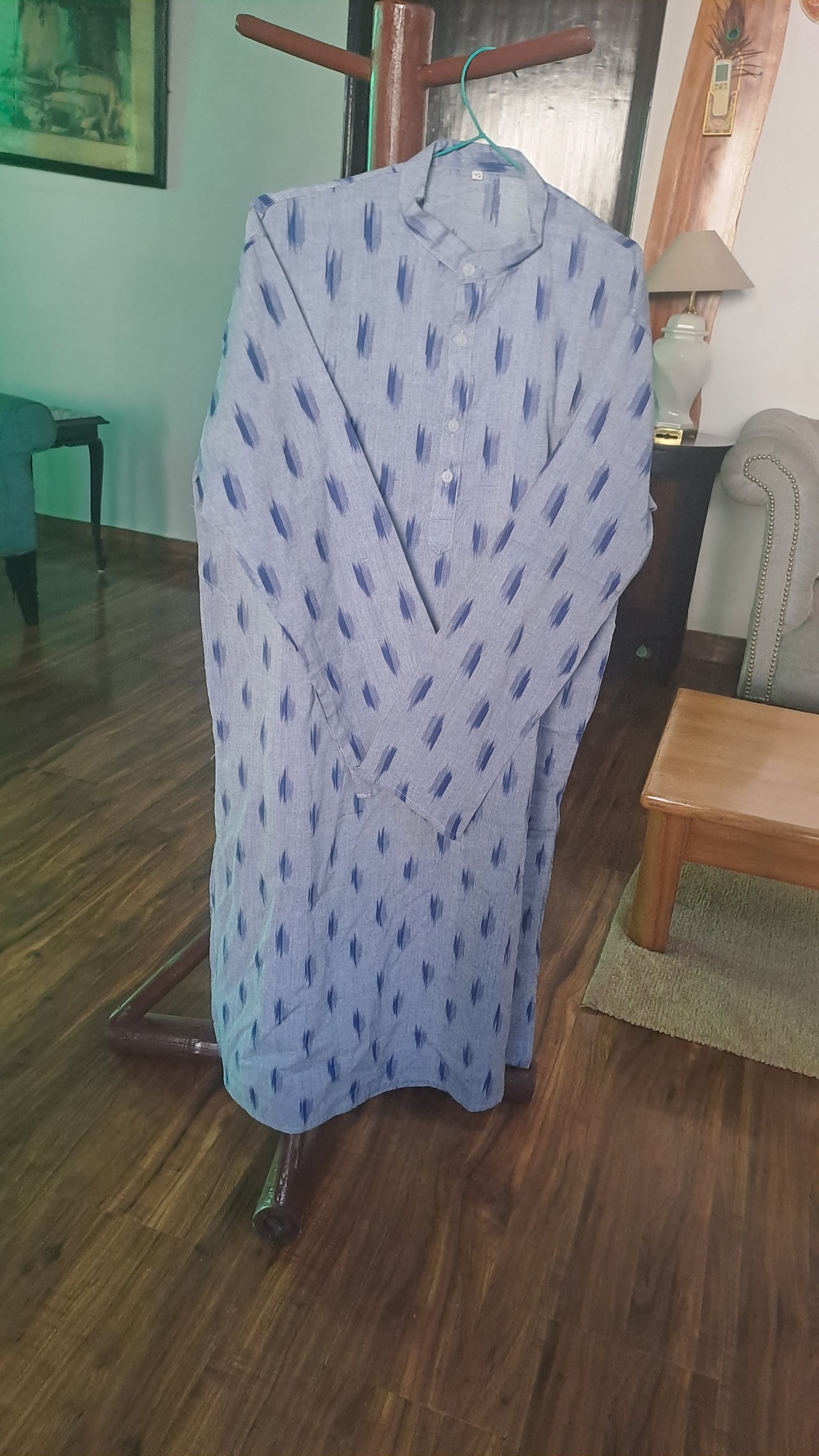 Ikat Cotton Kurta (Light Blue)
