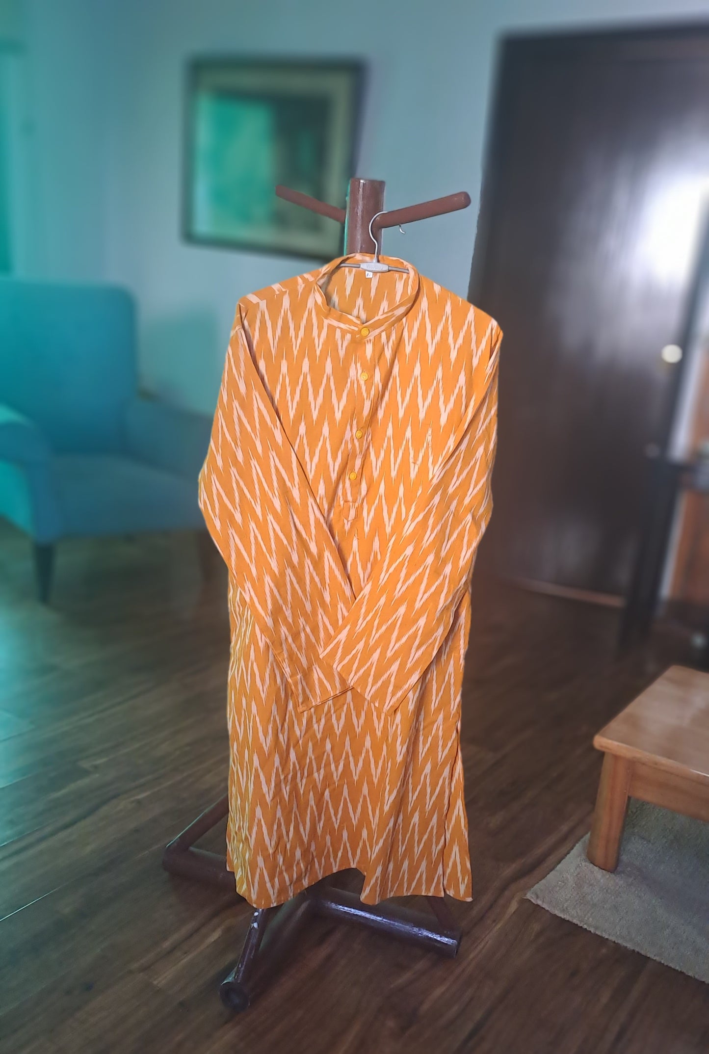 Ikat Cotton Kurta (Orange)