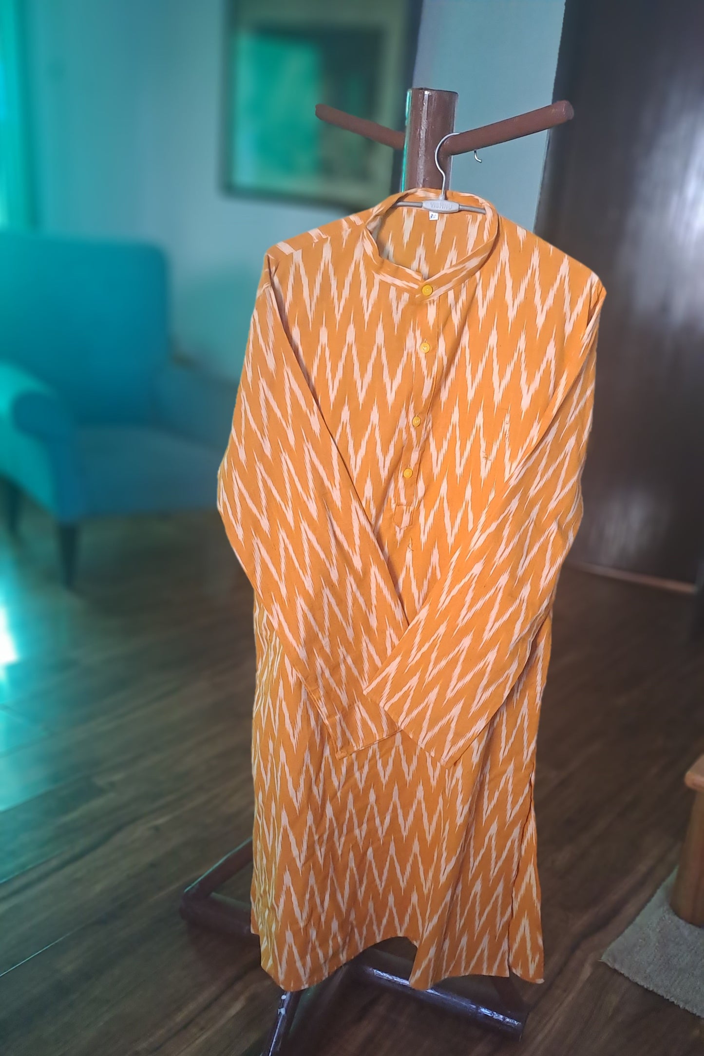 Ikat Cotton Kurta (Orange)