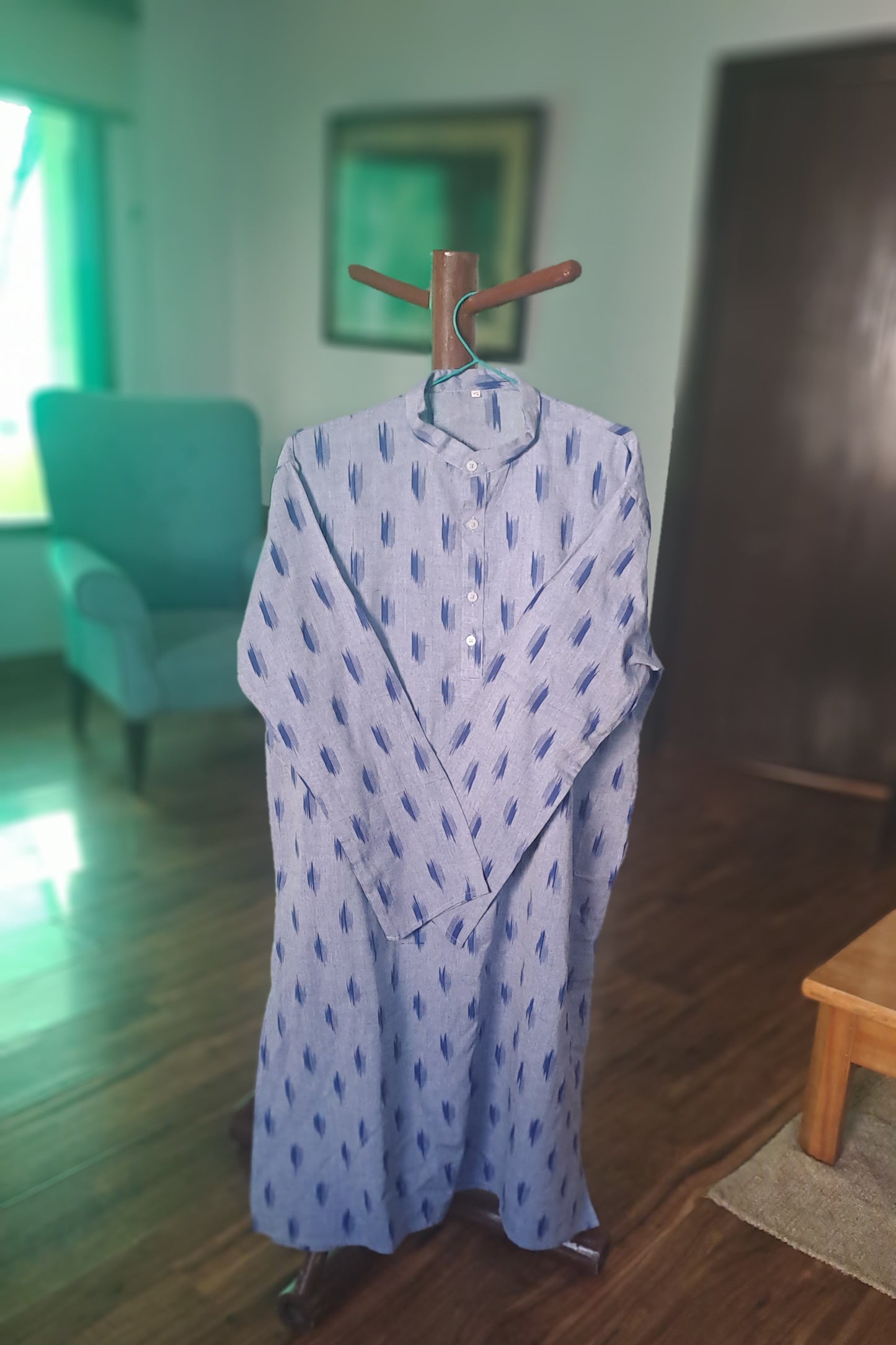 Ikat Cotton Kurta (Light Blue)