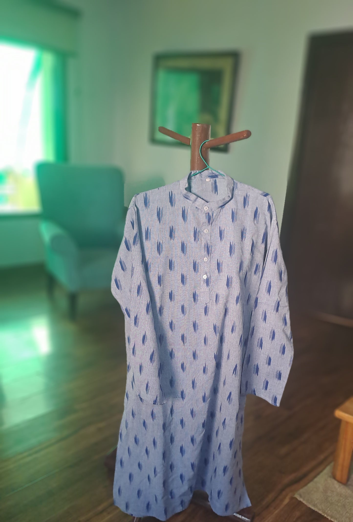 Ikat Cotton Kurta (Light Blue)