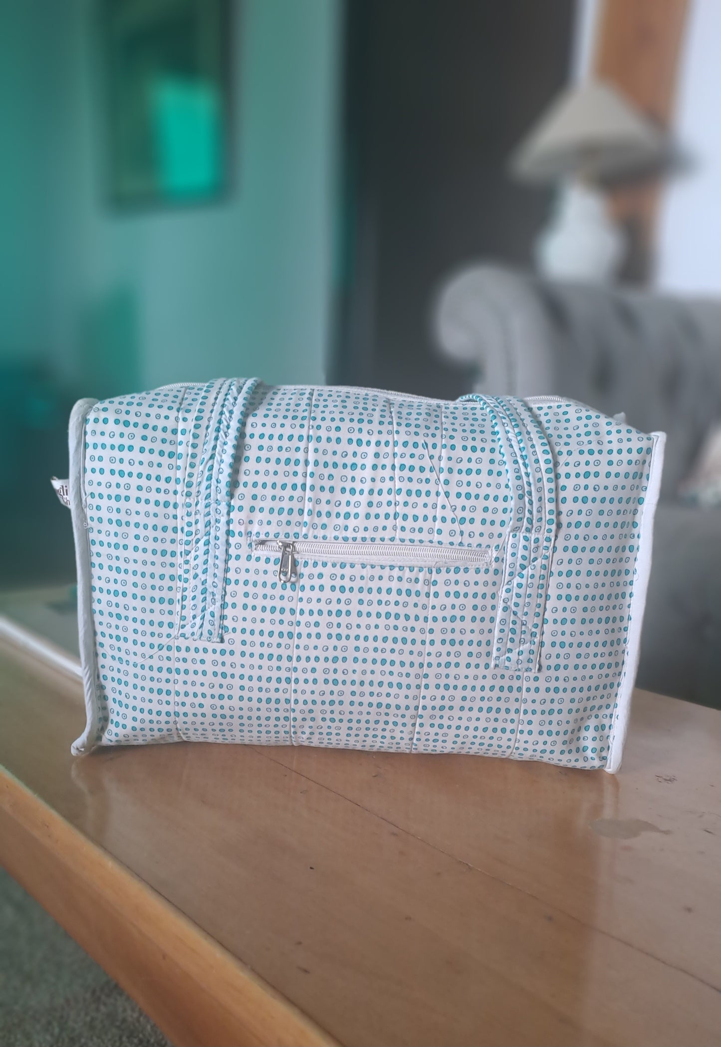 Multipurpose Carry Bag - (White And Blue Dot)