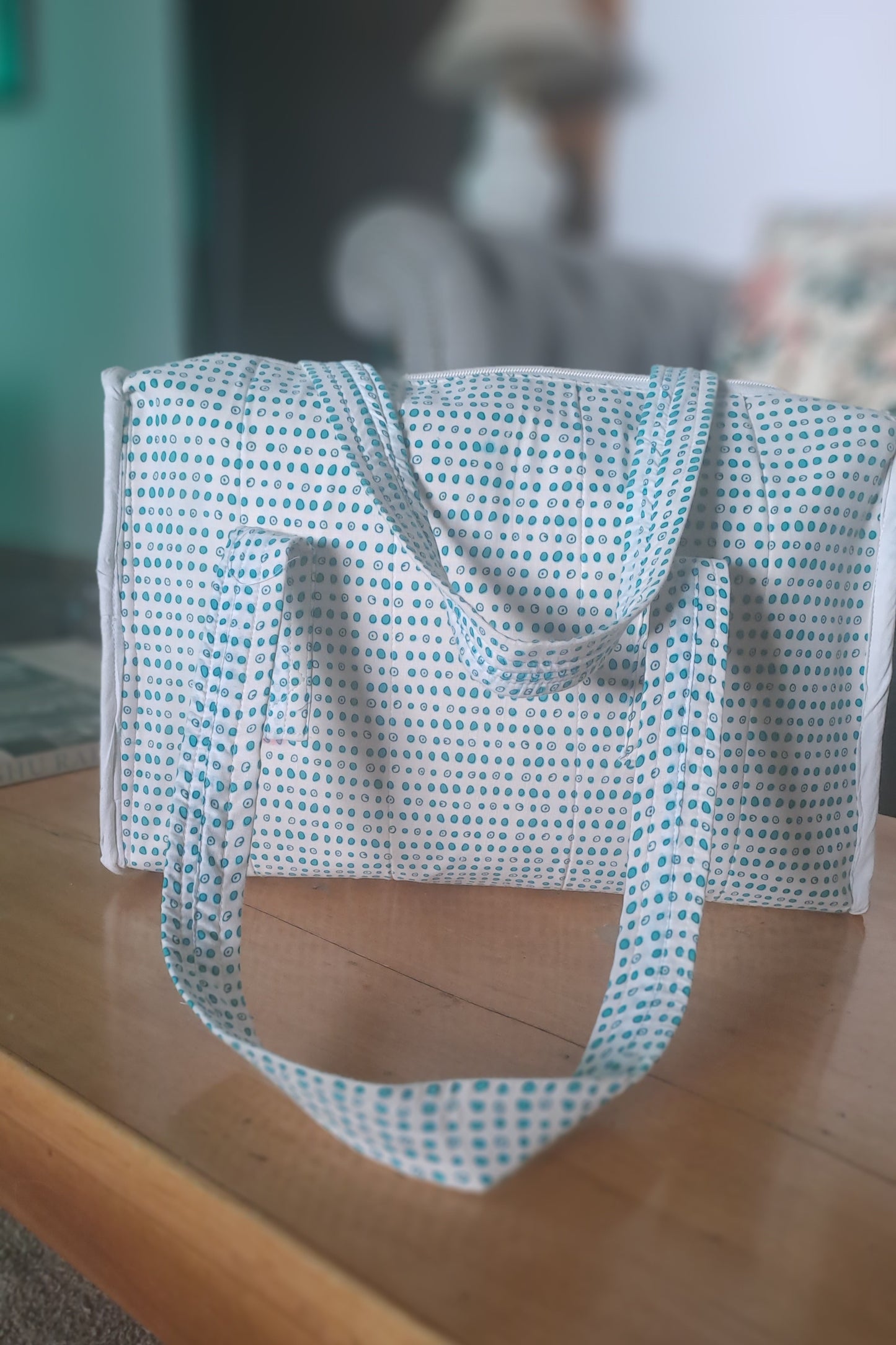 Multipurpose Carry Bag - (White And Blue Dot)