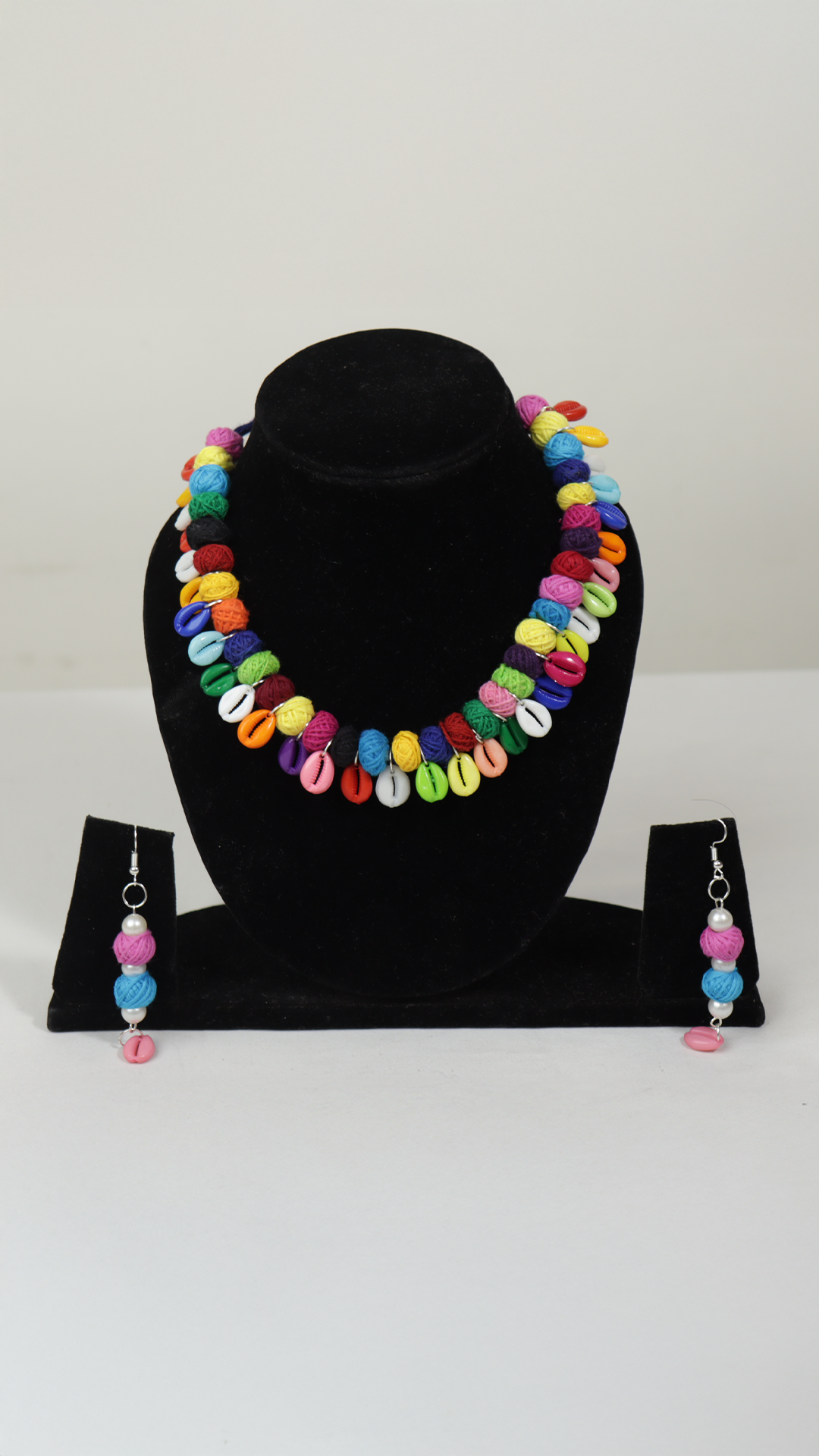 Handmade Multicolour Pom-Pom with Kodi Shell Choker – Boho & Ethnic Fusion