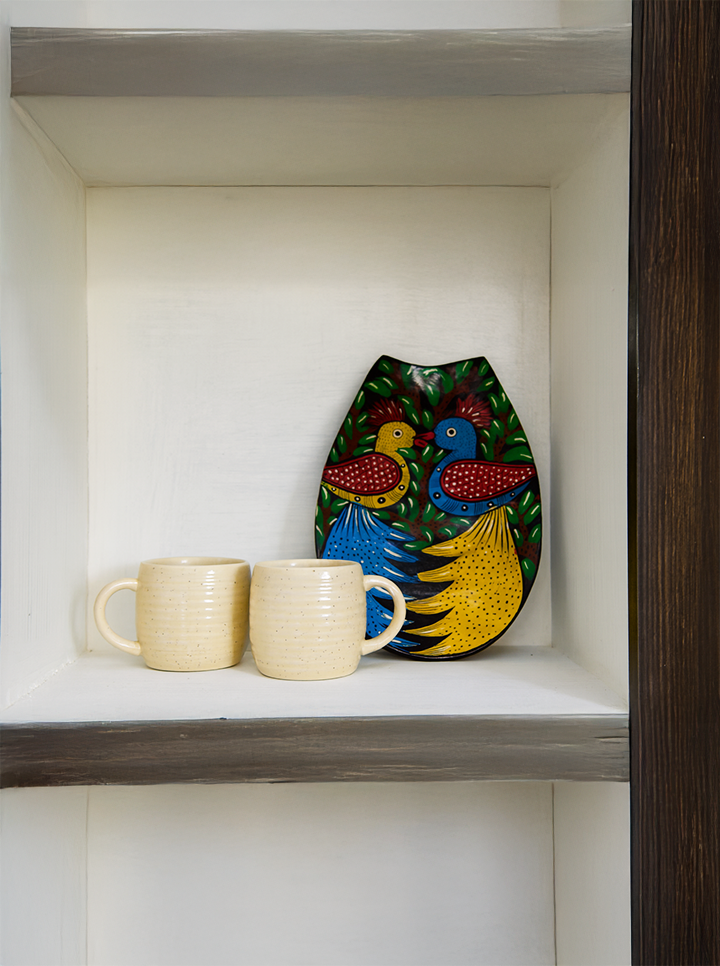 Hand-Painted Wooden Leaf-Shaped Tray with Cup Combo