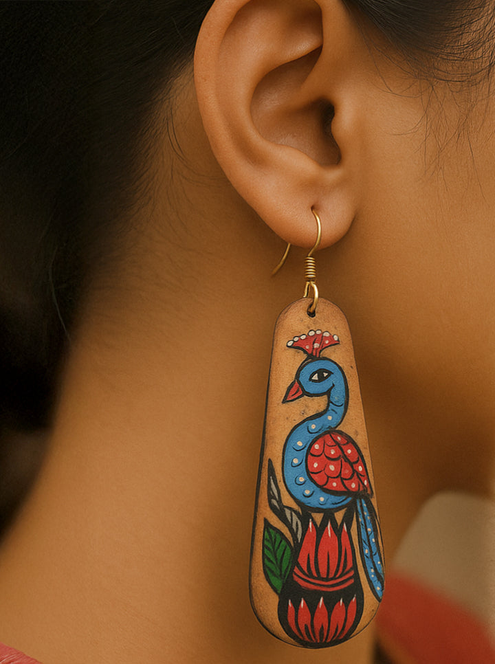 Hand-Painted Peacock Earrings
