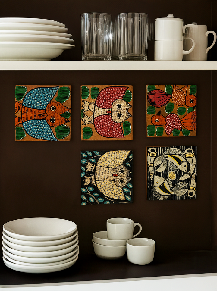 Handpainted Wooden Coaster Set – 5 pcs