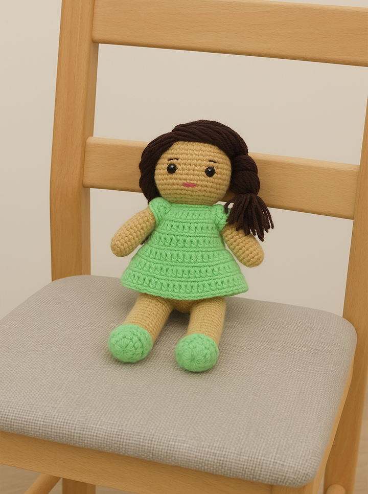 Handmade Crochet Doll – Green Frock Edition