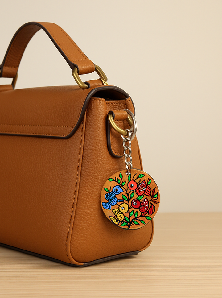 Hand-Painted Wooden Bird Design Keychain – Artistic & Unique Charm