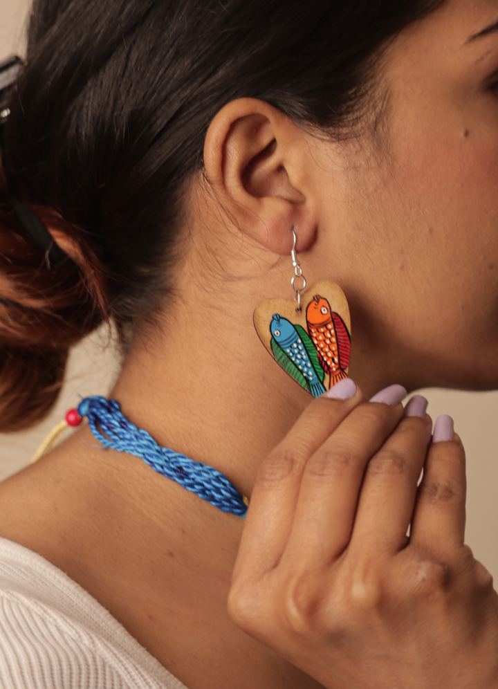 Handpainted Wooden Necklace Set – Pattachitra Fish Motif