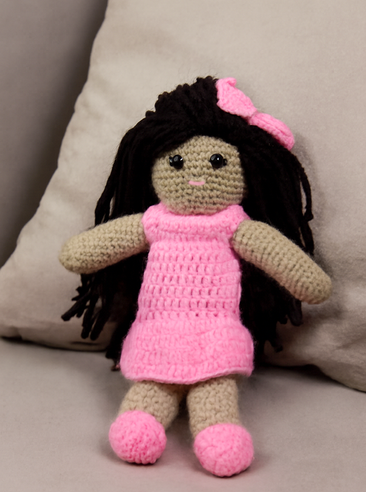 Handmade Crochet Doll in Pink Frock