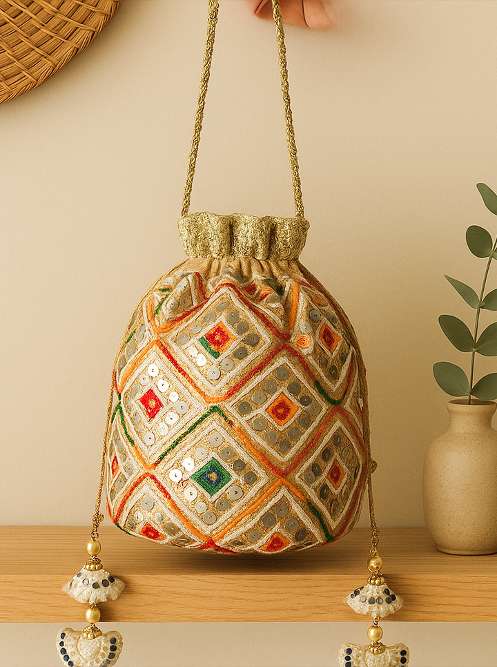 Handmade Embroidered Potli Bag – Elegant Ethnic Accessory