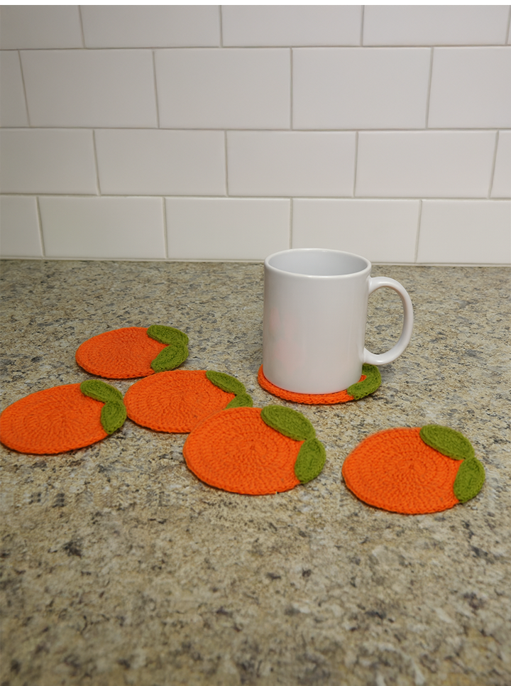 Handmade Crochet Orange Slice Coaster Set 6