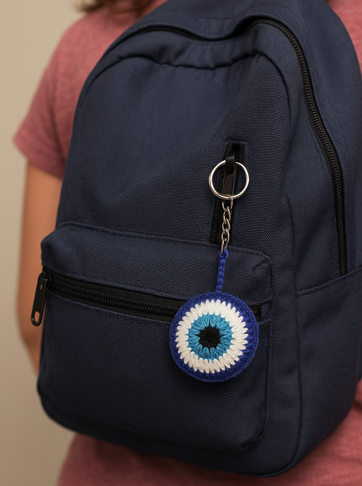 Handmade Crochet Evil Eye Keychain – Stylish & Protective Charm