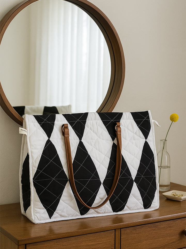 Handmade Quilted Tote Bag Set (Black And White)