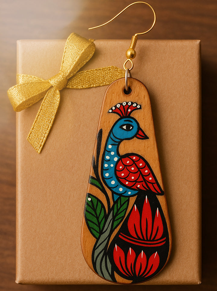Hand-Painted Peacock Earrings