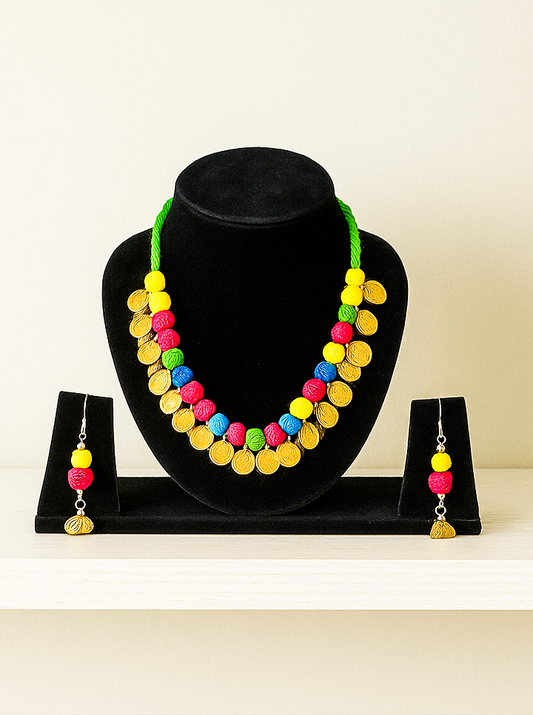 Handmade Multicolour Lakshmi Necklace with Earrings – Traditional Temple Jewelry Set