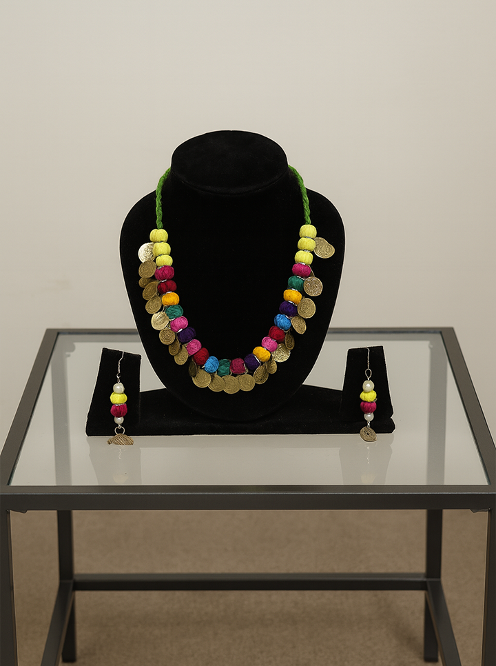 Handmade Multicolour Lakshmi Necklace with Earrings – Traditional Temple Jewelry Set