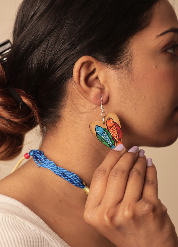 Handpainted Wooden Necklace Set – Pattachitra Fish Motif