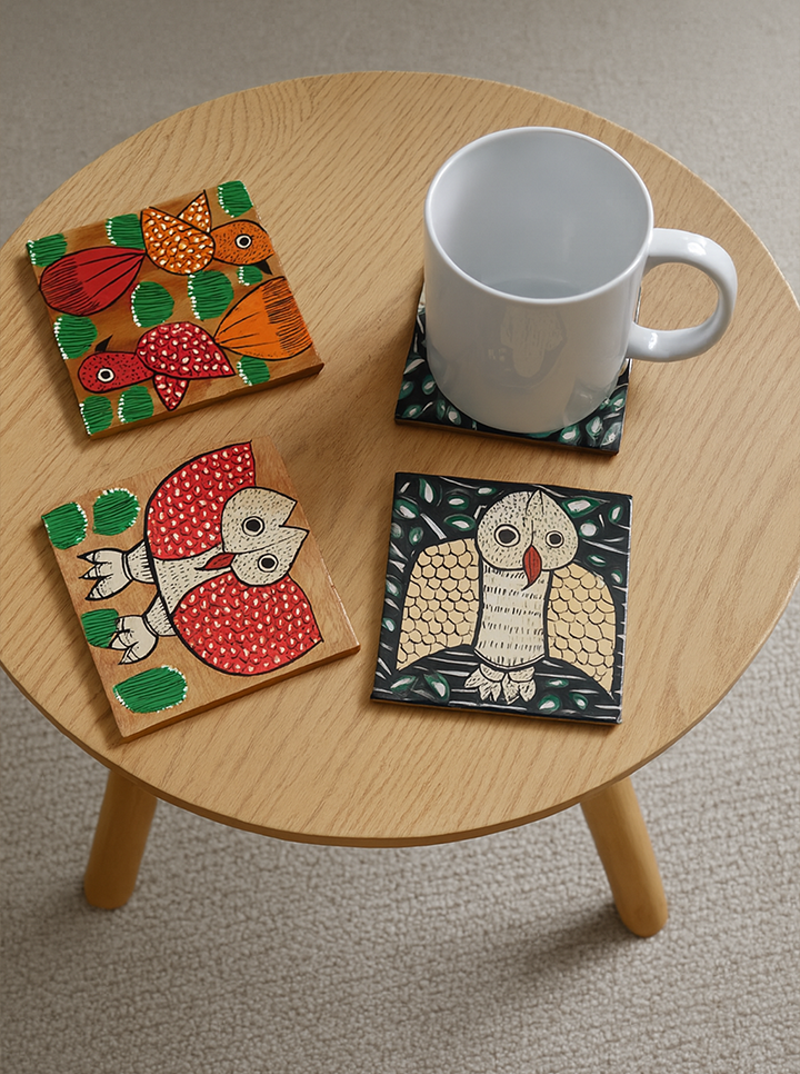 Handpainted Wooden Coaster Set – 5 pcs