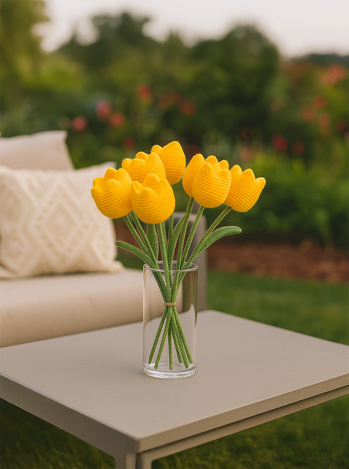 Handmade Crochet Yellow Tulip