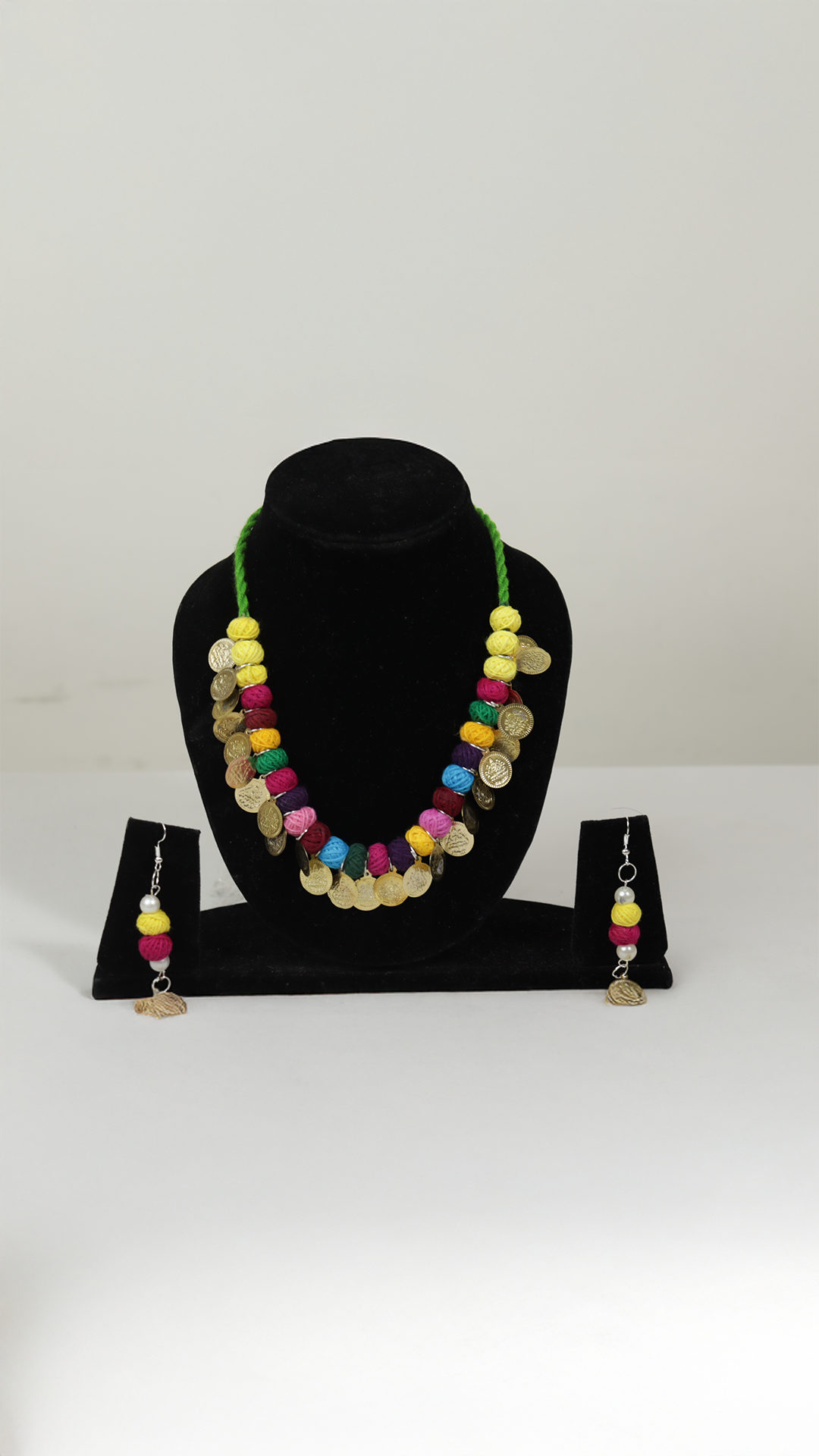 Handmade Multicolour Lakshmi Necklace with Earrings – Traditional Temple Jewelry Set