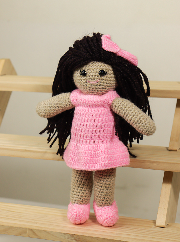 Handmade Crochet Doll in Pink Frock