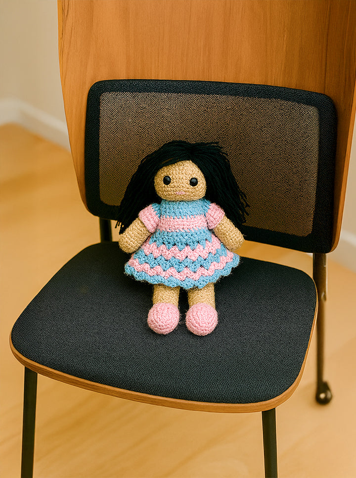 Handmade Crochet Doll (Pink And Blue Dress)