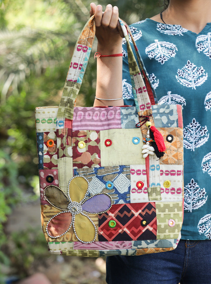 Handmade Boho Tote Bag (Multicolour)