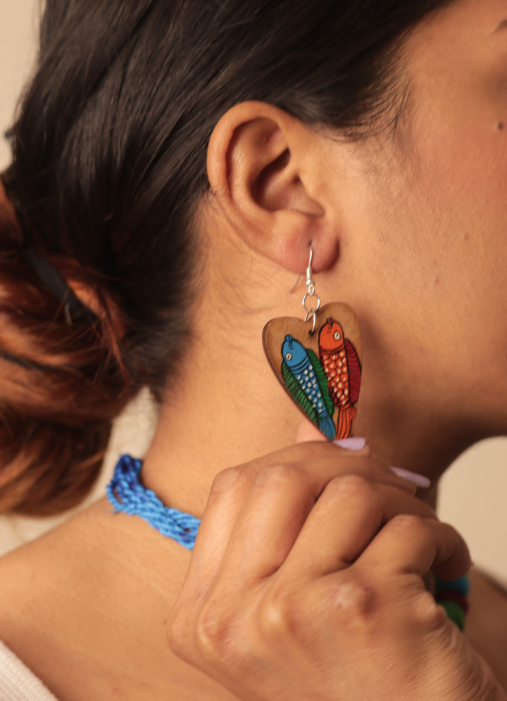 Handpainted Wooden Necklace Set – Pattachitra Fish Motif