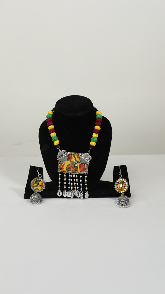 Handmade Haldi Colour Necklace with Earrings – Traditional Festive Jewelry Set